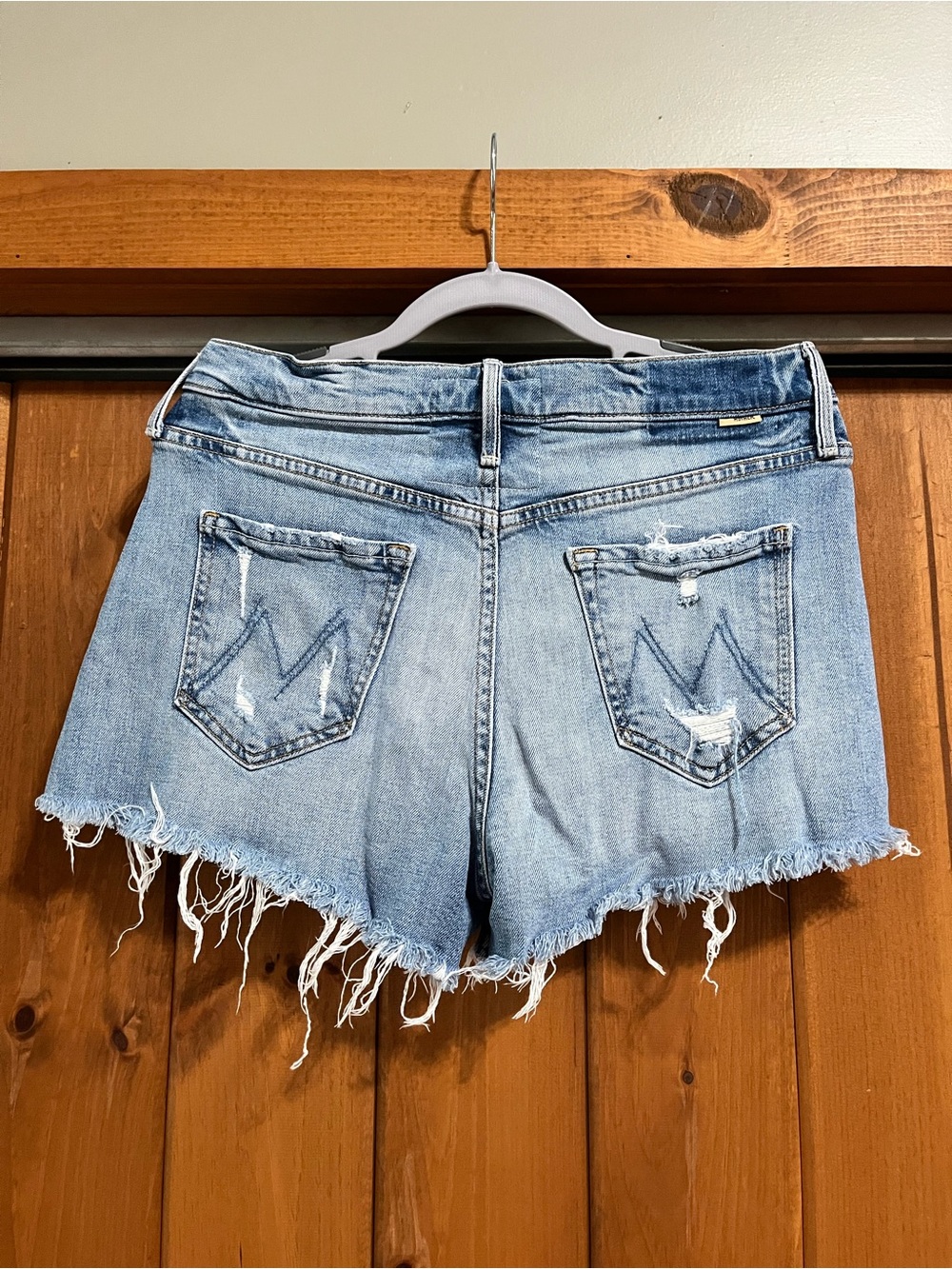 MOTHER Light Blue Distressed Denim Cutoff Shorts - Picture 3 of 8